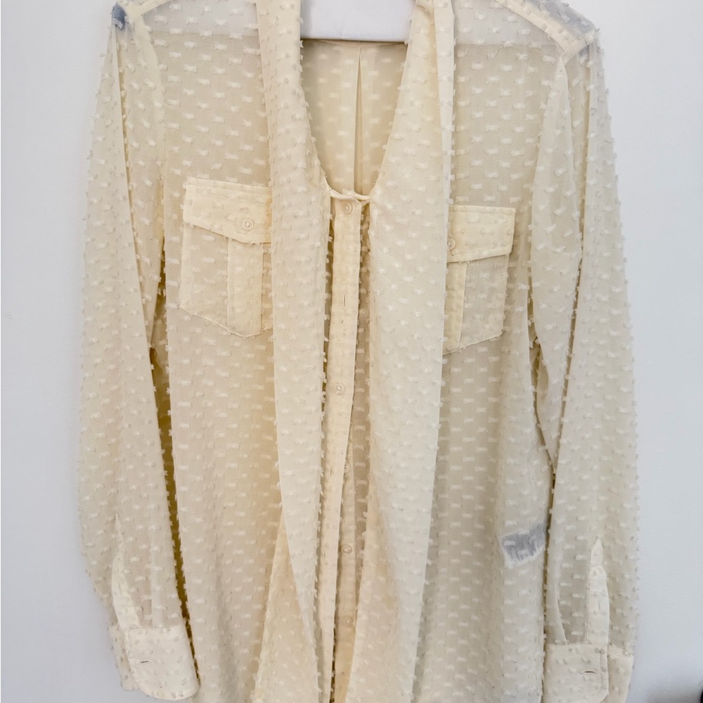 Banana Republic Sheer Cream Button-Up Blouse